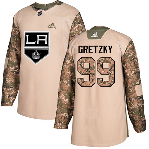 Adidas Kings #99 Wayne Gretzky Camo Authentic Veterans Day Stitched NHL Jersey - Click Image to Close